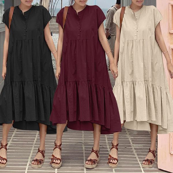 dresses fashion women's shirt dress 2021 summer sundress solid short sleeve mid-claf vestidos female o neck ruffle robe oversized, Black;gray
dresses fashion women's shirt dress 2021 summer sundress solid short sleeve mid-claf vestidos female o neck ruffle robe oversized, Black;gray