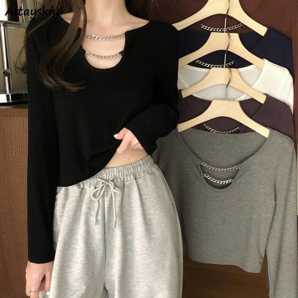 women's t-shirt women chains t-shirts long sleeve tees slim harajuku fashion cropped korean designs high street solid personality tshi, White
women's t-shirt women chains t-shirts long sleeve tees slim harajuku fashion cropped korean designs high street solid personality tshi, White