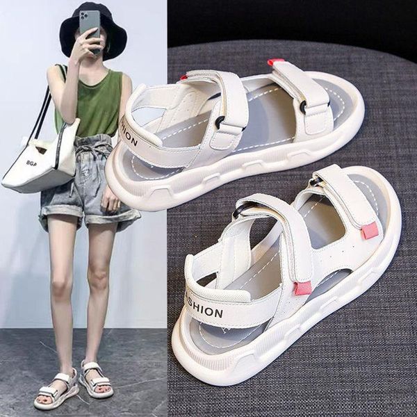 sandals shoes women slippers summer 2021 fashion red leather sports flat sandales femmes sandalias, Black
