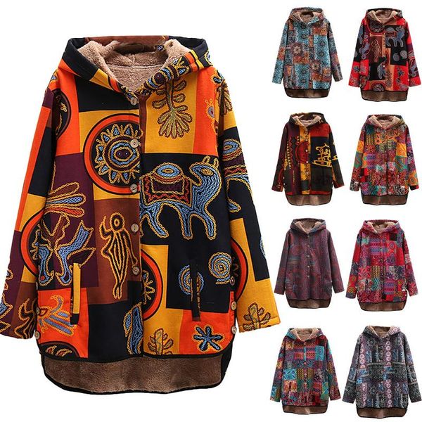 women's wool & blends ethnic printed hooded pocketed pullover padded long sleeve medium length jacket casual ladies knitted coat, Black
women's wool & blends ethnic printed hooded pocketed pullover padded long sleeve medium length jacket casual ladies knitted coat, Black