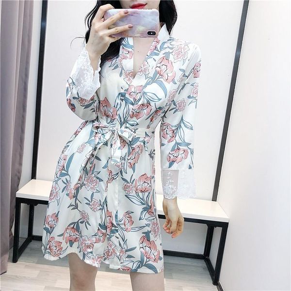 women's sleepwear nightgown women satin printed robe hollow out lace deep v-neck kimono bathrobe home dressing gown loose casual, Black;red
women's sleepwear nightgown women satin printed robe hollow out lace deep v-neck kimono bathrobe home dressing gown loose casual, Black;red