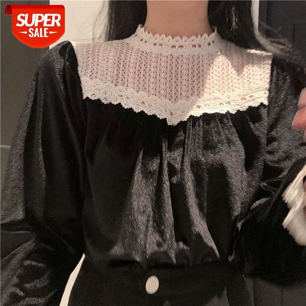 real slace stand-up collar stitching velvet long-sleeved shirt female design sense retro western style #ja5w, White
real slace stand-up collar stitching velvet long-sleeved shirt female design sense retro western style #ja5w, White