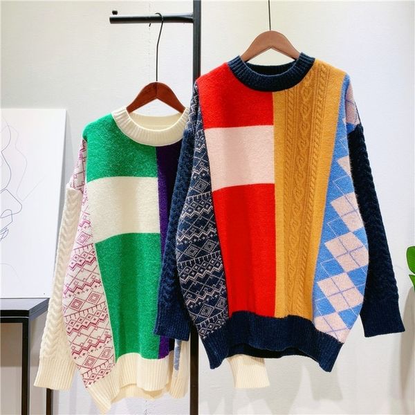 knits block sweaters women thick long oversized sweater contrast patchwork plaid pullover fashion knit top, White
knits block sweaters women thick long oversized sweater contrast patchwork plaid pullover fashion knit top, White