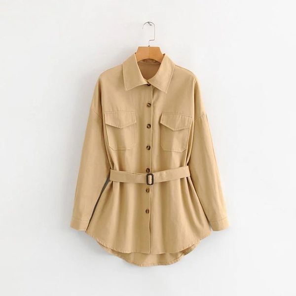 women's blouses & shirts solid women patch pocket sashes oversize shirt leisure lady long sleeves blouse 2021 autumn female loose s607, White
women's blouses & shirts solid women patch pocket sashes oversize shirt leisure lady long sleeves blouse 2021 autumn female loose s607, White