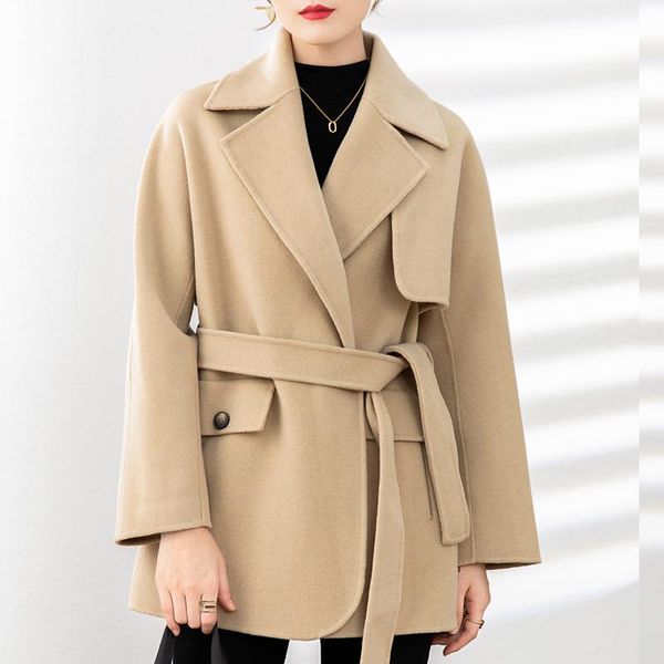 women's wool & blends ever forward double sided cashmere coat short lace up high-end korean small 2021 ef-2055, Black
women's wool & blends ever forward double sided cashmere coat short lace up high-end korean small 2021 ef-2055, Black