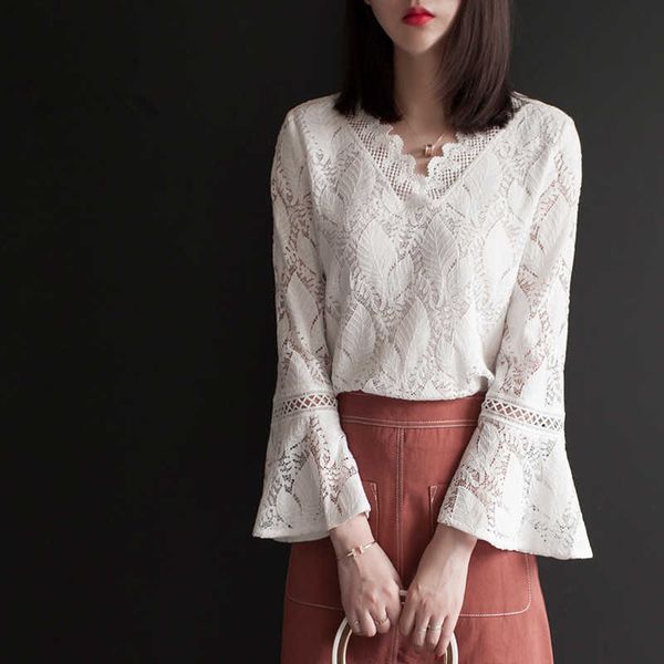 women's spring autumn style lace blouses shirt solid color v-neck flared sleeve hollow out korean elegant df3936 210609, White
women's spring autumn style lace blouses shirt solid color v-neck flared sleeve hollow out korean elegant df3936 210609, White
