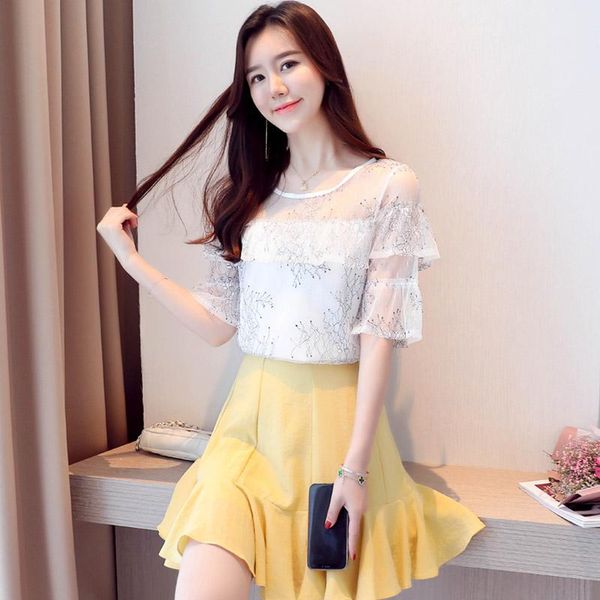 women's blouses & shirts coigarsam short sleeve blouse women summer chiffon loose o-neck mesh blusas womens and white blue 9973
women's blouses & shirts coigarsam short sleeve blouse women summer chiffon loose o-neck mesh blusas womens and white blue 9973