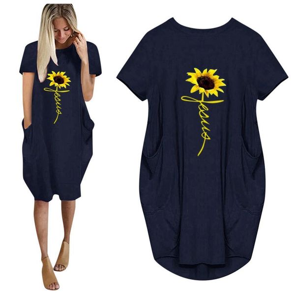 40 women dress ladies sunflower print plus size mini o neck short sleeve pocket casual above knee loose summer dresses, Black;gray
40 women dress ladies sunflower print plus size mini o neck short sleeve pocket casual above knee loose summer dresses, Black;gray