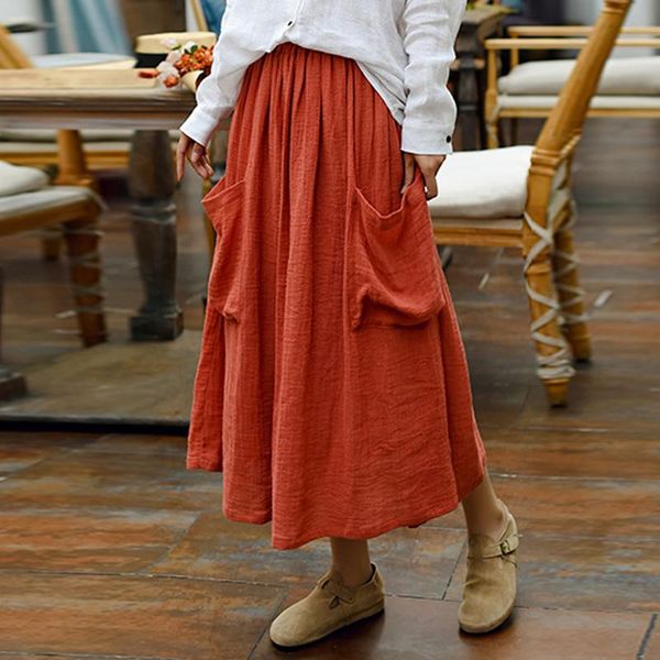 skirts johnature women vintage cotton linen elastic waist pockets 2021 spring solid color female clothes casual a-line, Black
skirts johnature women vintage cotton linen elastic waist pockets 2021 spring solid color female clothes casual a-line, Black