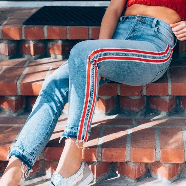 women's jeans ankle-length high waist woman side striped patchwork skinny matched casual pants brief slim winter boot mz0837, Blue
women's jeans ankle-length high waist woman side striped patchwork skinny matched casual pants brief slim winter boot mz0837, Blue