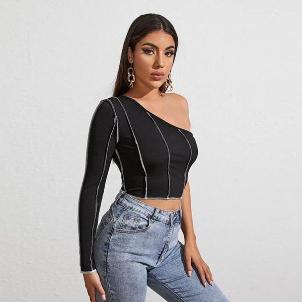 women crop single long sleeve off shoulder solid color party strip for summer spring tshirt tee streewear women's t-shirt, White
women crop single long sleeve off shoulder solid color party strip for summer spring tshirt tee streewear women's t-shirt, White