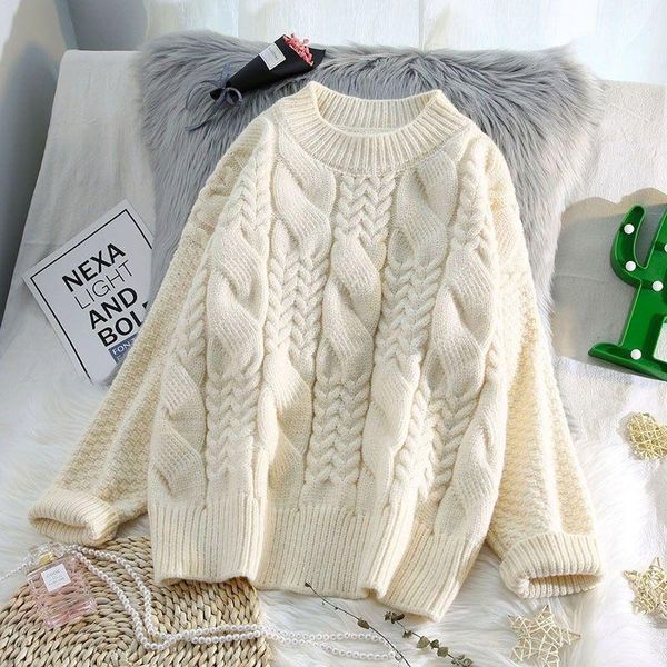 women's sweaters omchion retro thick twist sweater pullover casual loose korean style lazy knitwear 2021 winter oversized jumper lyt59, White;black
women's sweaters omchion retro thick twist sweater pullover casual loose korean style lazy knitwear 2021 winter oversized jumper lyt59, White;black
