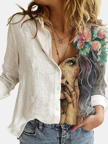 fashion retro portrait floral print women shirt autumn stitching button long sleeve cotton linen blouses casual street lady top, White
fashion retro portrait floral print women shirt autumn stitching button long sleeve cotton linen blouses casual street lady top, White