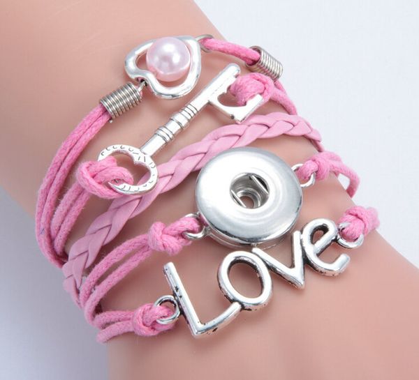 3 pcs/lot pink heart pearl key love noosa button bracelet alloy pu leater woven handmade snap button bracelet diy jelwery diy accessories, Golden;silver
3 pcs/lot pink heart pearl key love noosa button bracelet alloy pu leater woven handmade snap button bracelet diy jelwery diy accessories, Golden;silver