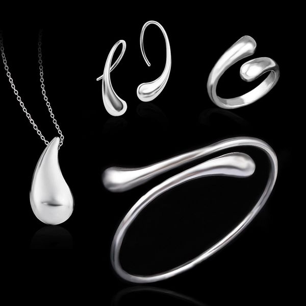 Wedding Jewelry Set 925 Stering Silver Jewelry Sets Silver Water Drop Bangles Bracelets Pendant Necklace Finger Rings Earrings For women
Wedding Jewelry Set 925 Stering Silver Jewelry Sets Silver Water Drop Bangles Bracelets Pendant Necklace Finger Rings Earrings For women
