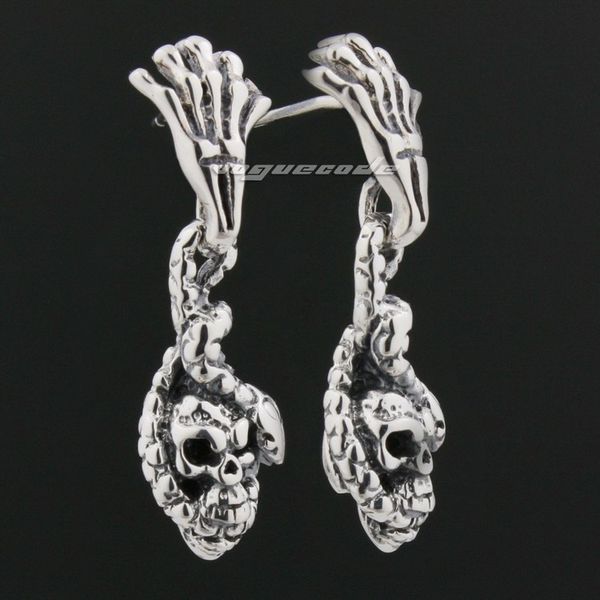 925 sterling silver snake skull hand mens biker rocker stud earring 8r004, Golden;silver
925 sterling silver snake skull hand mens biker rocker stud earring 8r004, Golden;silver