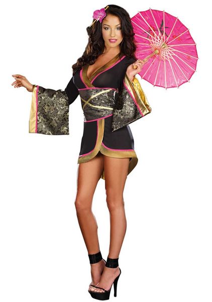 

wholesale-glam geisha costume asian persuasion costume 3s1465 geisha costume halloween costumes, Black