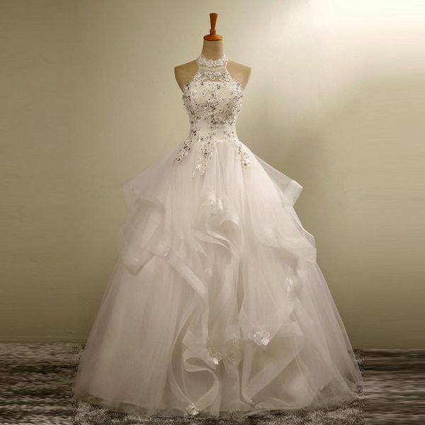 stylish halter floor-length organza wedding dress with appliques beading 2021, White
stylish halter floor-length organza wedding dress with appliques beading 2021, White