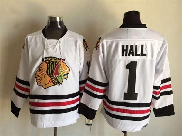 

chicago blackhawks ice hockey jerseys 1 glenn hall retro vintage ccm authentic stitched jerseys mix order, Black;red