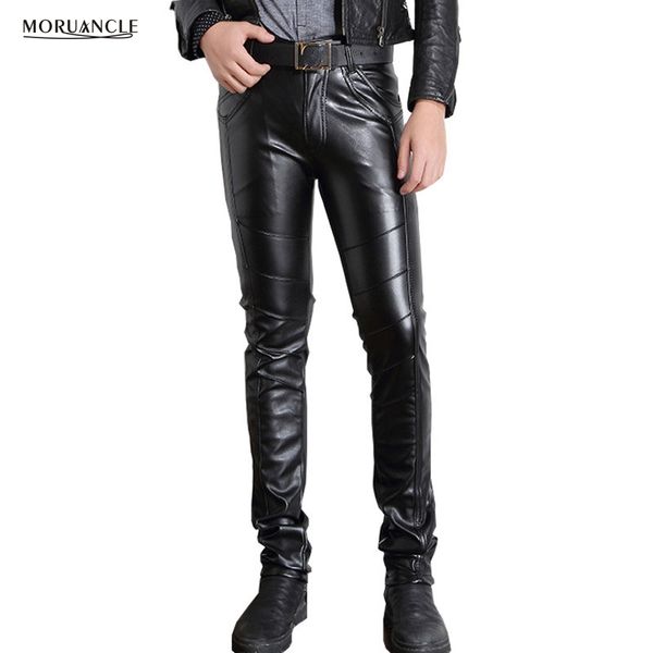 wholesale- moruancle men's black leather pants super skinny motorcycle biker faux leather trousers joggers for male size 28-36
wholesale- moruancle men's black leather pants super skinny motorcycle biker faux leather trousers joggers for male size 28-36