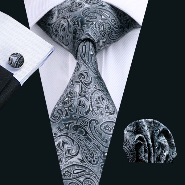 

черный пейсли мужские галстуки шелковые зажимы для галстука hanky ​​запонки набор жаккардовые тканые бизнес модные аксессуары шейный галстук, Black;blue