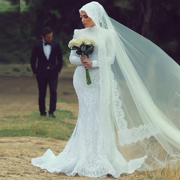 high neck modest muslim mermaid wedding dresses long sleeves vintage lace appliques wedding gowns custom made bridal dress, White
high neck modest muslim mermaid wedding dresses long sleeves vintage lace appliques wedding gowns custom made bridal dress, White