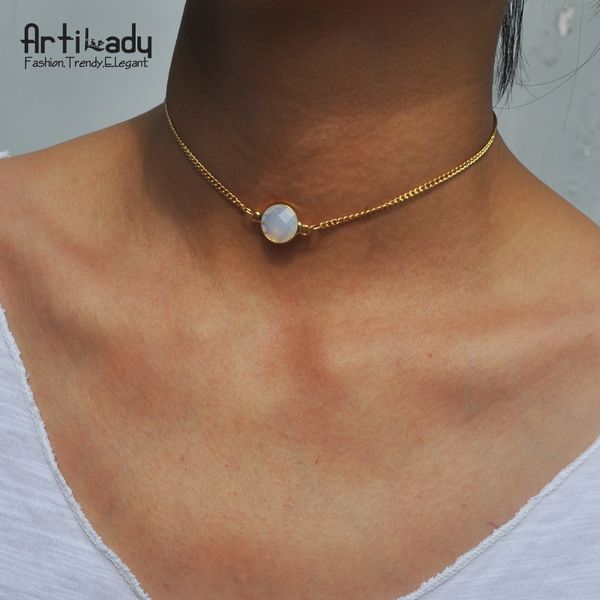 artilady simple opal stone choker necklace gold color pendant necklace for women jewelry party gift, Silver
artilady simple opal stone choker necklace gold color pendant necklace for women jewelry party gift, Silver