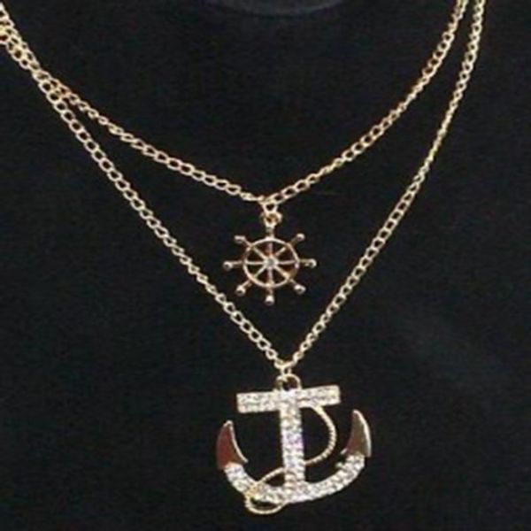 new fashion white navy crystal rhinestone anchor rudder pendant long chain sweater necklace personality for women, Silver
new fashion white navy crystal rhinestone anchor rudder pendant long chain sweater necklace personality for women, Silver