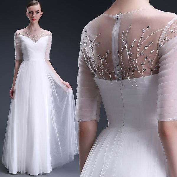 white/ivory bateau neck crystal long tulle prom/evening dress 2015 floor length half sleeves party gown, Black;red
white/ivory bateau neck crystal long tulle prom/evening dress 2015 floor length half sleeves party gown, Black;red
