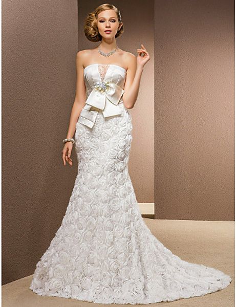 2016 new fashion trumpet/mermaid ivory chapel train strapless flowers chiffon/satin/tulle luxurious wedding dresses 303, White
2016 new fashion trumpet/mermaid ivory chapel train strapless flowers chiffon/satin/tulle luxurious wedding dresses 303, White