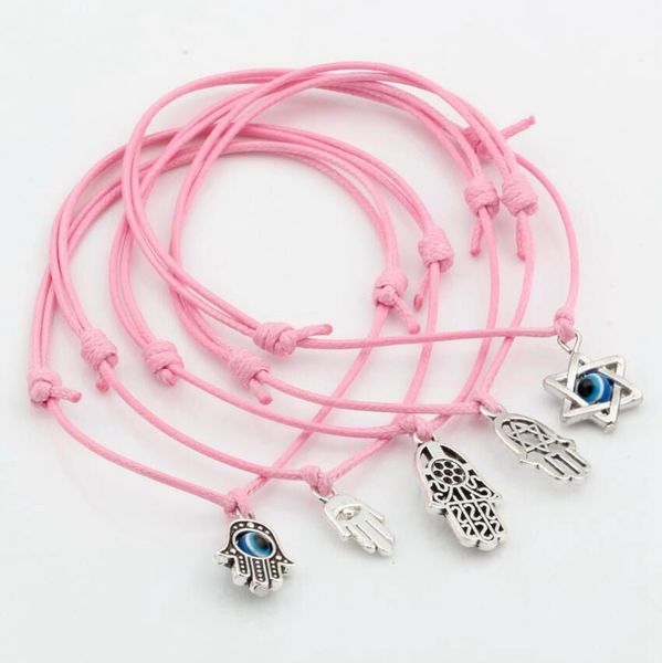 50pcs mixed kabbalah hamsa hand star of david charms pink color wax rope adjustable bracelets, Bronze;silver
50pcs mixed kabbalah hamsa hand star of david charms pink color wax rope adjustable bracelets, Bronze;silver