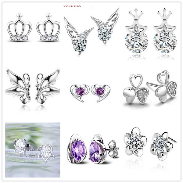 925 sterling silver gold plated cz crystal diamond crown clover stud earrings fashion jewelry beautiful wedding / engagement gift for women, Golden;silver
925 sterling silver gold plated cz crystal diamond crown clover stud earrings fashion jewelry beautiful wedding / engagement gift for women, Golden;silver