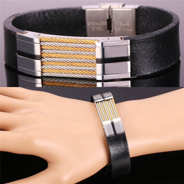 316l stainless steel classic bracelet for men 2015 new fashion genuine leather bangle bracelet, Golden;silver
316l stainless steel classic bracelet for men 2015 new fashion genuine leather bangle bracelet, Golden;silver