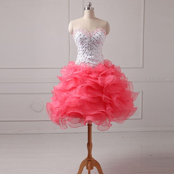 elegant ball gown prom dress with ruffles 2016 short sweetheart crystal organza prom gown real p, Black;red
elegant ball gown prom dress with ruffles 2016 short sweetheart crystal organza prom gown real p, Black;red