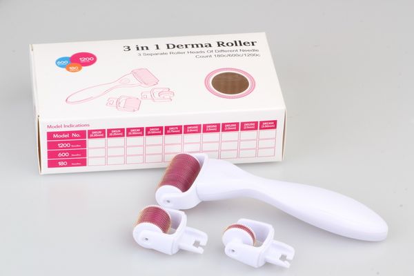 3 in 1 derma roller,3 separate roller heads of different needle count 180c/600c/1200c micro needle skin roller, white/black handle red head
3 in 1 derma roller,3 separate roller heads of different needle count 180c/600c/1200c micro needle skin roller, white/black handle red head