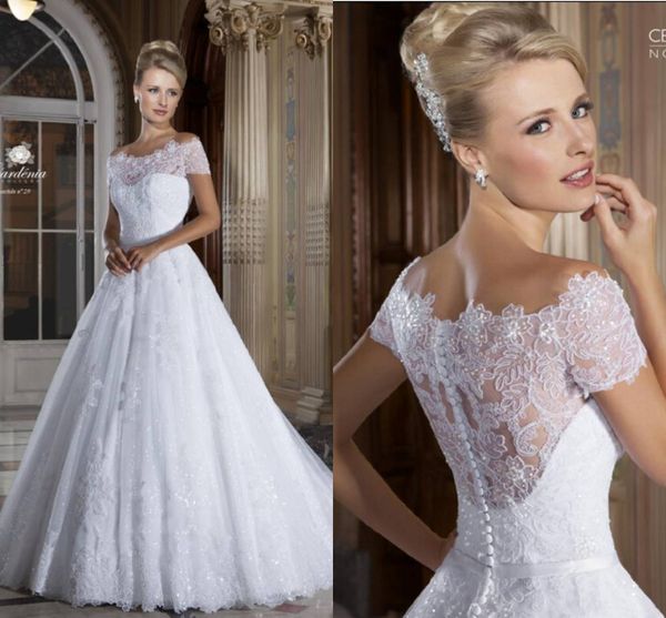 vestidos de noiva 2016 wedding dresses off shoulder short sleeves beaded appliques sheer lace chapel train vintage bridal gowns, White
vestidos de noiva 2016 wedding dresses off shoulder short sleeves beaded appliques sheer lace chapel train vintage bridal gowns, White