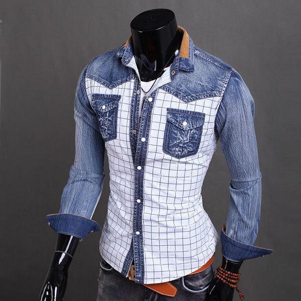 wholesale- new arrival fashion denim shirts patchwork plaid shirts for men long sleeve men shirt jeans shirt men clothes chemise homme, White;black
wholesale- new arrival fashion denim shirts patchwork plaid shirts for men long sleeve men shirt jeans shirt men clothes chemise homme, White;black