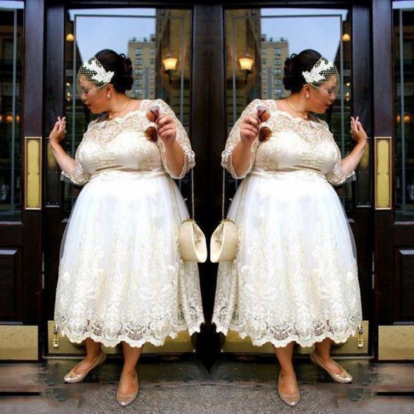 lace plus size short wedding dresses 2018 tea length a line bridal gowns illusion long sleeves women wedding vestidos custom made cheap, White
lace plus size short wedding dresses 2018 tea length a line bridal gowns illusion long sleeves women wedding vestidos custom made cheap, White