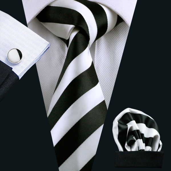 

мужские галстук ханки запонки комплект черный белый полосой мужской галстук комплект шелковый жаккард классический галстук н-0276, Black;blue