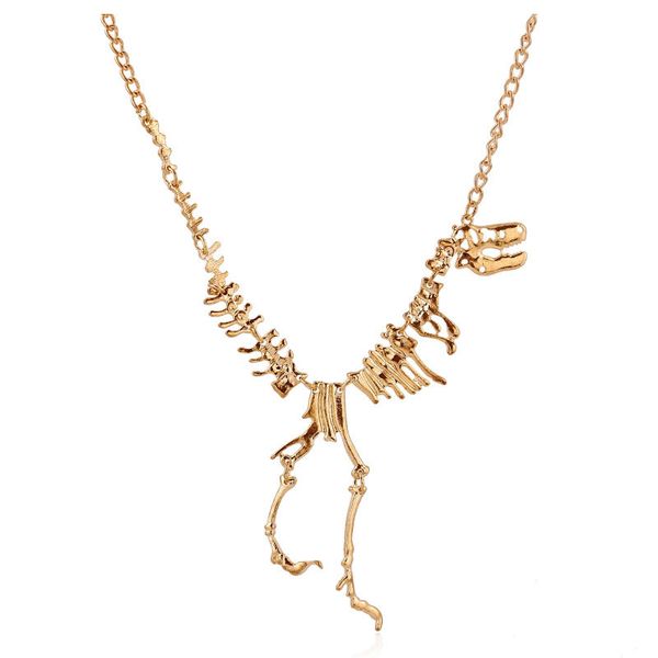 

wholesale-2015 fashion jewelry gothic tyrannosaurus rex skeleton dinosaur pendant necklace gold silver chain choker necklace for women