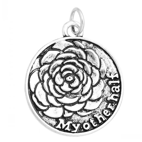 jewelry findings charm pendants round antique silver flower pattern "my other half"carved 28.9mm x 24.8mm,10 pcs, Bronze;silver
jewelry findings charm pendants round antique silver flower pattern "my other half"carved 28.9mm x 24.8mm,10 pcs, Bronze;silver
