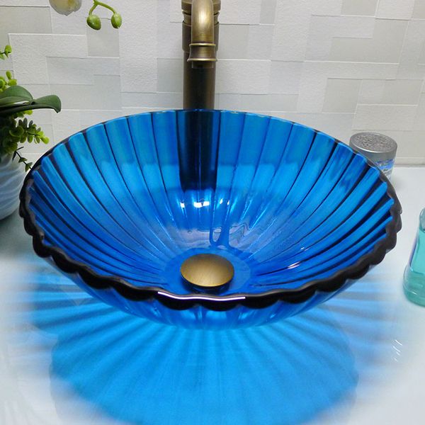 

Bathroom tempered glass sink handcraft counter top round basin wash basins cloakroom shampoo vessel bowl HX013