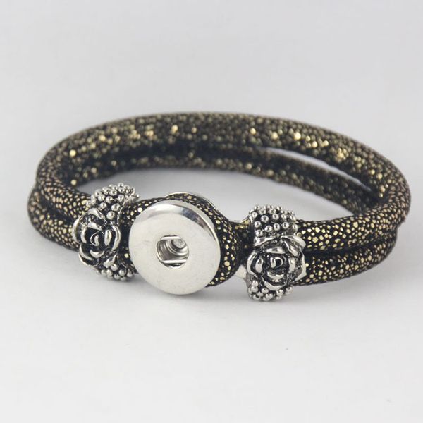 european brand black gold color bracelet diy chunks snap button jewelry with rose flower
european brand black gold color bracelet diy chunks snap button jewelry with rose flower