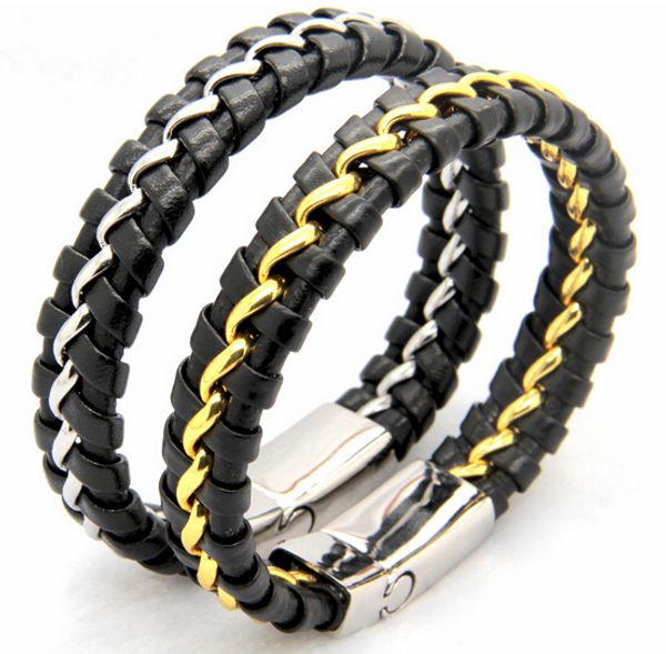 new design braided leather wristband stainless steel magnetic clasp bracelet men's jewelry, Black
new design braided leather wristband stainless steel magnetic clasp bracelet men's jewelry, Black