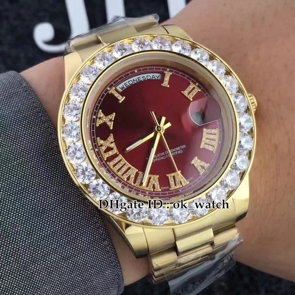 new gold men's watch day/date automatic watch 44mm red dial big diamond bezel 316l ss strap gents watches, Slivery;brown
new gold men's watch day/date automatic watch 44mm red dial big diamond bezel 316l ss strap gents watches, Slivery;brown