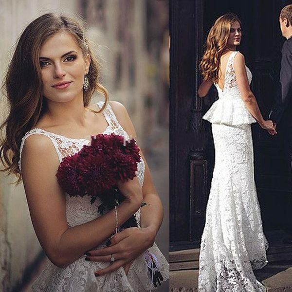 romantic full lace wedding dresses 2016 backless peplum mermaid bridal gowns sweep train sheath wedding dresses custom made, White
romantic full lace wedding dresses 2016 backless peplum mermaid bridal gowns sweep train sheath wedding dresses custom made, White