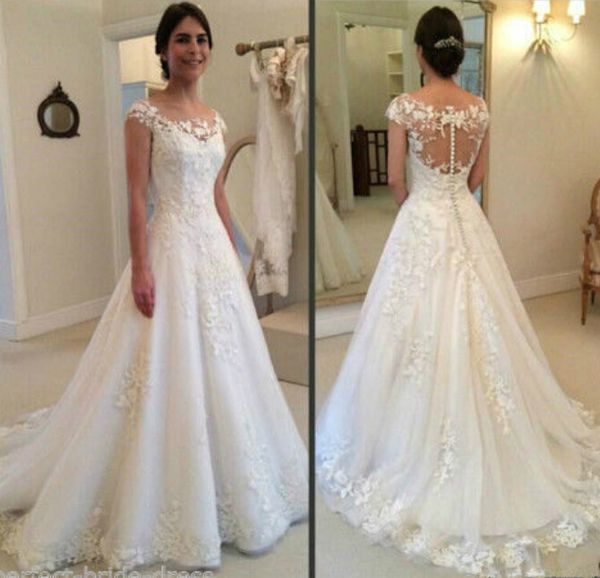 custom made lace applique scoop neck cap sleeve a-line long formal dresses vintage bridal gowns vestidos plus size chic, White
custom made lace applique scoop neck cap sleeve a-line long formal dresses vintage bridal gowns vestidos plus size chic, White