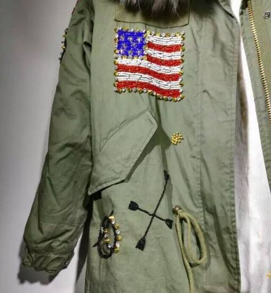 meifeng brand usa flag beading coat white fur trim rabbit fur lining army green long parka furs winter snow jackets, Black
meifeng brand usa flag beading coat white fur trim rabbit fur lining army green long parka furs winter snow jackets, Black