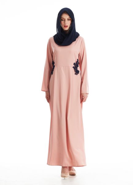 factory price muslim women long sleeve kaftan dress islamic high waist lace jilbab dress -l robe, Red 
factory price muslim women long sleeve kaftan dress islamic high waist lace jilbab dress -l robe, Red
