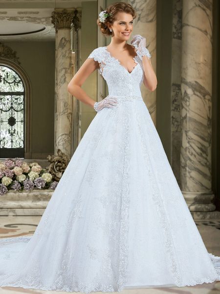 princess lace a-line wedding dresses 2018 appliqued cap sleeve court train wedding bridal gowns vestidos de noiva, White
princess lace a-line wedding dresses 2018 appliqued cap sleeve court train wedding bridal gowns vestidos de noiva, White